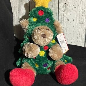 May company bear in Plush Christmas Tree costume with Red Feet